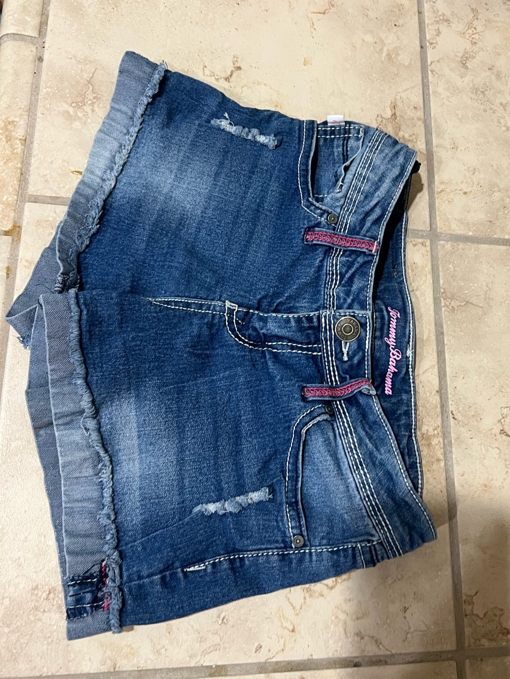 Tommy Bahama Girls Dark Blue Denim Shorts with Embroidered Waist